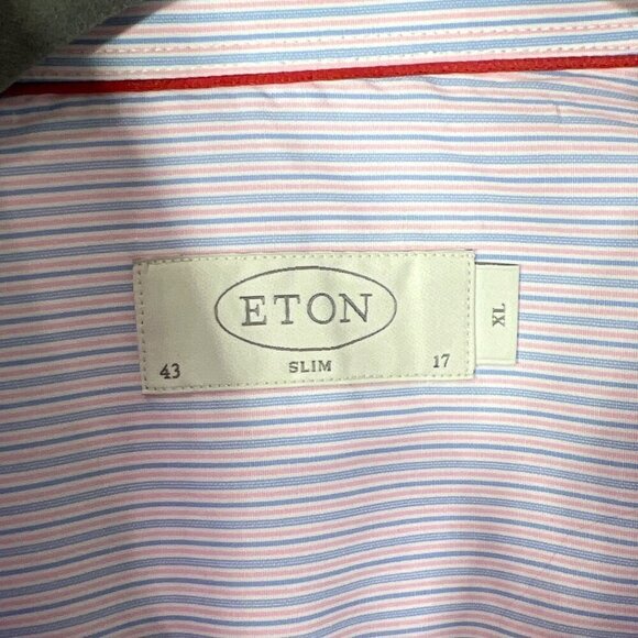 ETON Slim Button Down Men's Dress Shirt Blue/Pink/White Pinstripe Sz 43/17 EUC - Picture 3 of 5